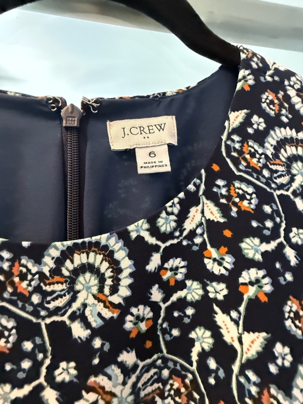 J. Crew Factory Navy Floral Sheath Dress with Cream & Orange Accents